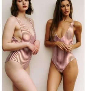 Londre Minimalist One Piece suit in Clay Stripe